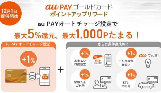 au PAY ゴールドカード特典をリニューアル、au PAY 残高にオートチャージで最大5％還元の「ポイントアップリワード」を開始