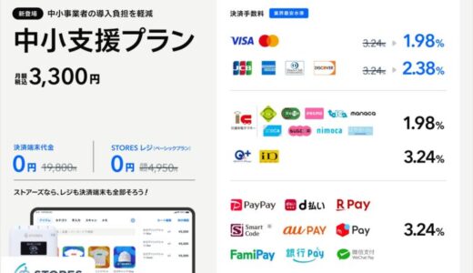STORES 決済、「中小支援プラン」を提供開始！クレカ手数料が業界最安水準1.98%、レジも決済端末もゼロから揃う