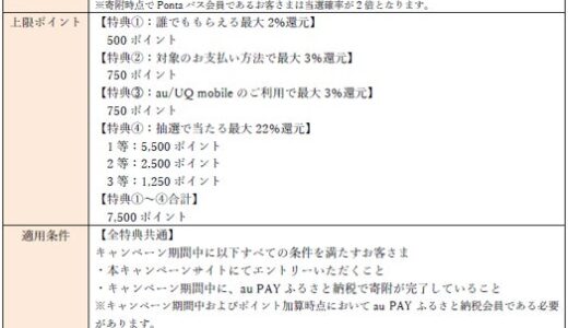 au PAY ふるさと納税、抽選で最大30%ポイント還元する「冬のWチャンスキャンペーン」を12月2日から12月31日まで開催