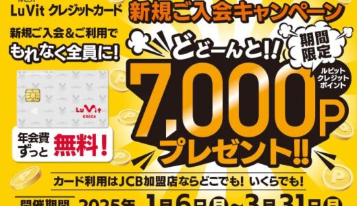 2025年1月6日（月）～2025年3月31日（月）まで！ルビットクレジットカード新規ご入会＆ご利用で、どどーんと7,000ポイントプレゼント！