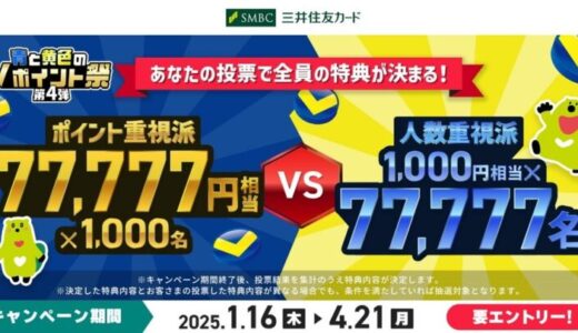 三井住友カード 「青と黄色のⅤポイント祭 第4弾 あなたの投票で全員の特典が決まる！」を開催中