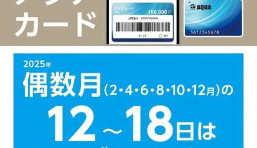 チャージ（入金）するだけで、最大400円相当のポイントがもらえる！「アクアカードチャージキャンペーン」を偶数月に開催！