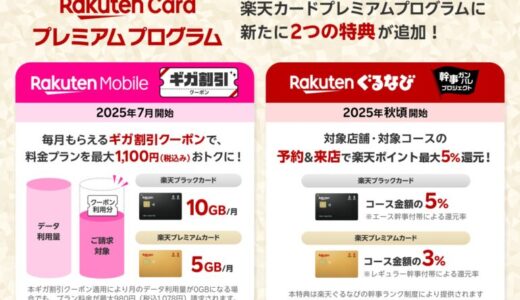 「楽天カードプレミアムプログラム」に「楽天モバイル」「楽天ぐるなび」の特典を追加
