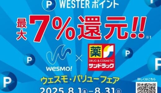 WESTERポイント最大７％還元「8月はWesmo!でサンドラッグをご贔屓に!!ウェスモ・バリューフェア」を８月1日（金）から開催します