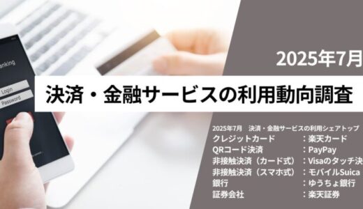 2025年7月決済・金融サービスの利用シェア クレジットカード、QRコード決済、非接触決済（カード式／スマホ式）、銀行口座、証券会社の利用トップを発表！