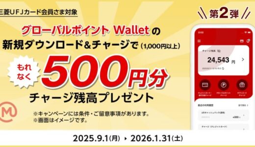三菱UFJニコス、「グローバルポイント Wallet」の利用促進キャンペーン実施！三菱UFJカードなら最大1,500円分のチャージ残高をプレゼント！