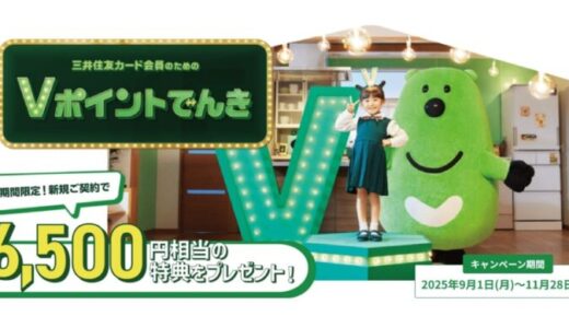 「Vポイントでんき」新規ご契約の方限定！最大6,500円相当の特典をプレゼント！キャンペーン実施【三井住友カード】
